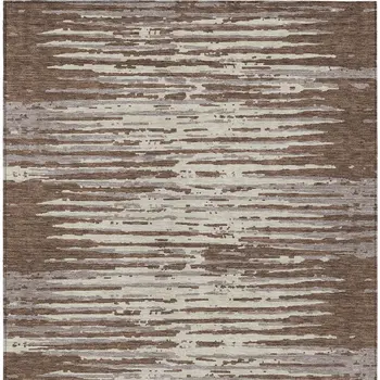 10' X 14' Brown Beige And Ivory Striped Washable Indoor Outdoor Area Rug