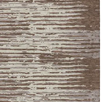 10' X 14' Brown Beige And Ivory Striped Washable Indoor Outdoor Area Rug