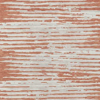 3' X 5' Coral And Ivory Striped Washable Indoor Outdoor Area Rug