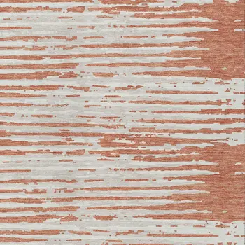 5' X 8' Coral And Ivory Striped Washable Indoor Outdoor Area Rug