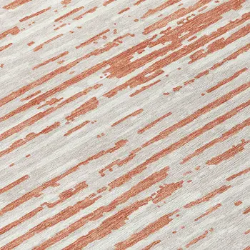 8' Coral And Ivory Round Striped Washable Indoor Outdoor Area Rug
