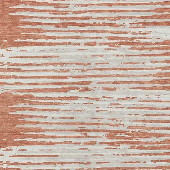 8' X 10' Coral And Ivory Striped Washable Indoor Outdoor Area Rug