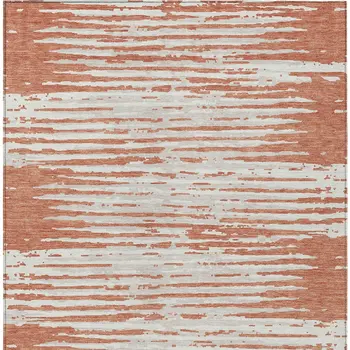 10' X 14' Coral And Ivory Striped Washable Indoor Outdoor Area Rug