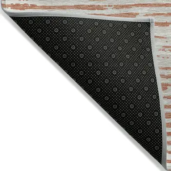 10' X 14' Coral And Ivory Striped Washable Indoor Outdoor Area Rug