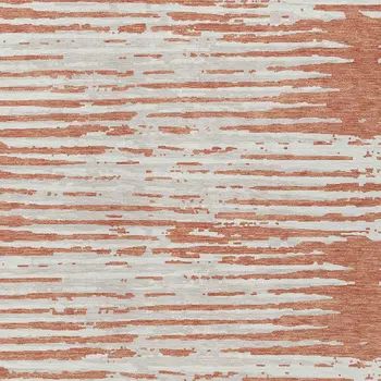 10' X 14' Coral And Ivory Striped Washable Indoor Outdoor Area Rug