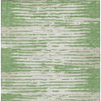 5' X 8' Green And Ivory Striped Washable Indoor Outdoor Area Rug