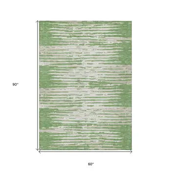 5' X 8' Green And Ivory Striped Washable Indoor Outdoor Area Rug