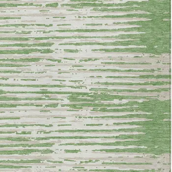 5' X 8' Green And Ivory Striped Washable Indoor Outdoor Area Rug