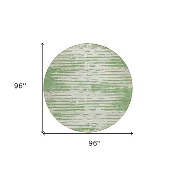 8' Green And Ivory Round Striped Washable Indoor Outdoor Area Rug