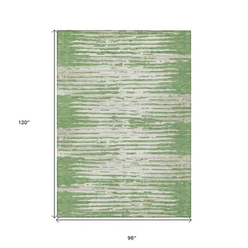 8' X 10' Green And Ivory Striped Washable Indoor Outdoor Area Rug