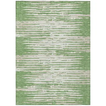 8' X 10' Green And Ivory Striped Washable Indoor Outdoor Area Rug