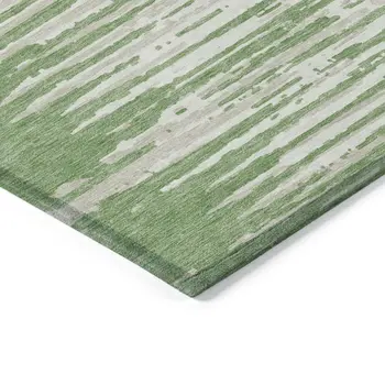 8' X 10' Green And Ivory Striped Washable Indoor Outdoor Area Rug