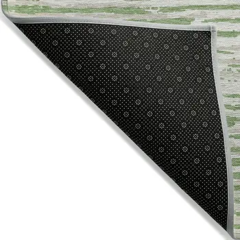 9' X 12' Green And Ivory Striped Washable Indoor Outdoor Area Rug