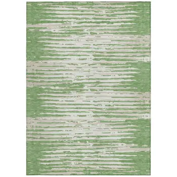 9' X 12' Green And Ivory Striped Washable Indoor Outdoor Area Rug