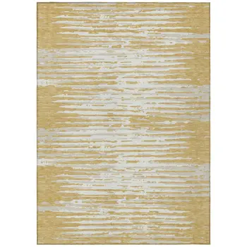 3' X 5' Gold Gray And Beige Striped Washable Indoor Outdoor Area Rug