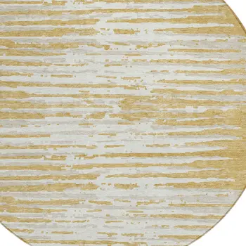 8' Gold Gray And Beige Round Striped Washable Indoor Outdoor Area Rug