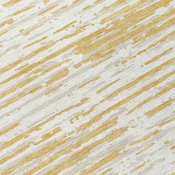 8' Gold Gray And Beige Round Striped Washable Indoor Outdoor Area Rug