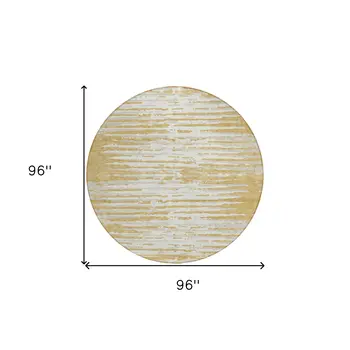 8' Gold Gray And Beige Round Striped Washable Indoor Outdoor Area Rug