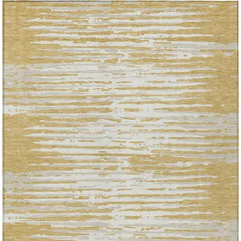 8' X 10' Gold Gray And Beige Striped Washable Indoor Outdoor Area Rug