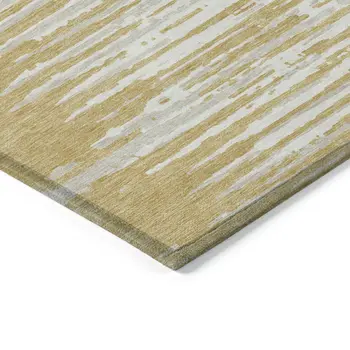 8' X 10' Gold Gray And Beige Striped Washable Indoor Outdoor Area Rug