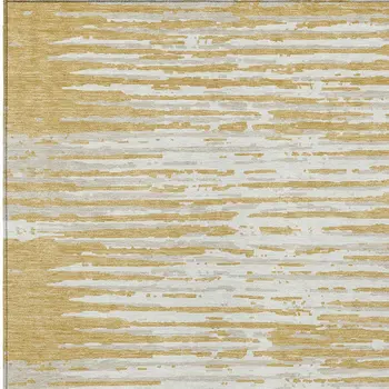 8' X 10' Gold Gray And Beige Striped Washable Indoor Outdoor Area Rug