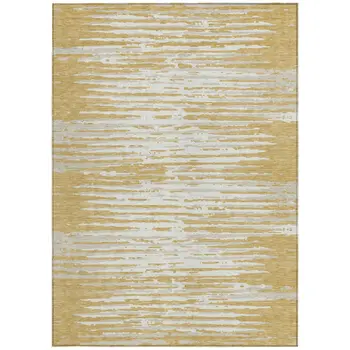 10' X 14' Gold Gray And Beige Striped Washable Indoor Outdoor Area Rug