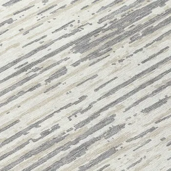 8' Gray And Ivory Round Striped Washable Indoor Outdoor Area Rug