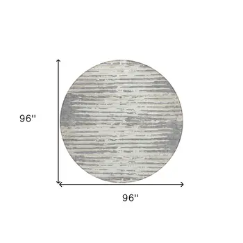 8' Gray And Ivory Round Striped Washable Indoor Outdoor Area Rug