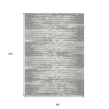 8' X 10' Gray And Ivory Striped Washable Indoor Outdoor Area Rug
