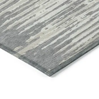 8' X 10' Gray And Ivory Striped Washable Indoor Outdoor Area Rug