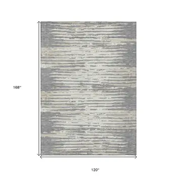 10' X 14' Gray And Ivory Striped Washable Indoor Outdoor Area Rug