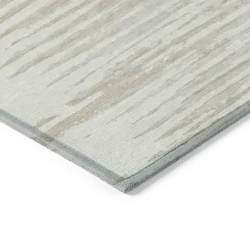 5' X 8' Ivory And Beige Striped Washable Indoor Outdoor Area Rug