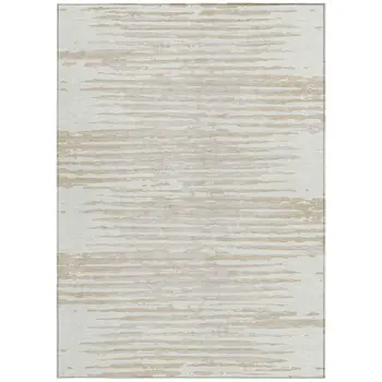 5' X 8' Ivory And Beige Striped Washable Indoor Outdoor Area Rug
