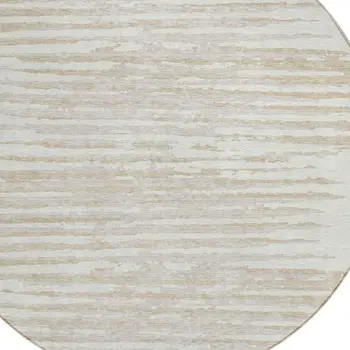 8' Ivory And Beige Round Striped Washable Indoor Outdoor Area Rug