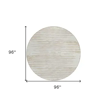 8' Ivory And Beige Round Striped Washable Indoor Outdoor Area Rug