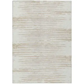 10' X 14' Ivory And Beige Striped Washable Indoor Outdoor Area Rug