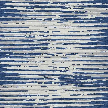 3' X 5' Navy Blue And Ivory Striped Washable Indoor Outdoor Area Rug