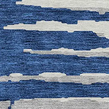 8' Navy Blue And Ivory Round Striped Washable Indoor Outdoor Area Rug