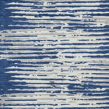 9' X 12' Navy Blue And Ivory Striped Washable Indoor Outdoor Area Rug