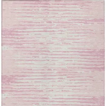 3' X 5' Pink And Gray Striped Washable Indoor Outdoor Area Rug