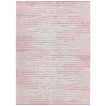 5' X 8' Pink And Gray Striped Washable Indoor Outdoor Area Rug