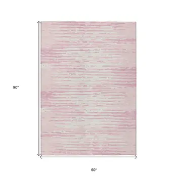 5' X 8' Pink And Gray Striped Washable Indoor Outdoor Area Rug