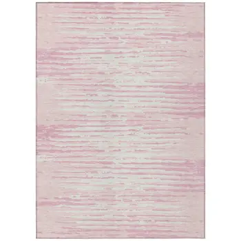 5' X 8' Pink And Gray Striped Washable Indoor Outdoor Area Rug