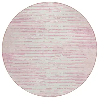 8' Pink And Gray Round Striped Washable Indoor Outdoor Area Rug