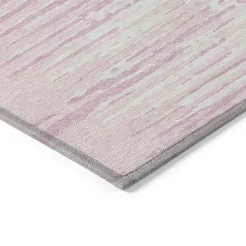 8' Pink And Gray Round Striped Washable Indoor Outdoor Area Rug