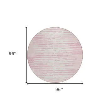 8' Pink And Gray Round Striped Washable Indoor Outdoor Area Rug