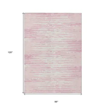 8' X 10' Pink And Gray Striped Washable Indoor Outdoor Area Rug