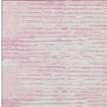 10' X 14' Pink And Gray Striped Washable Indoor Outdoor Area Rug