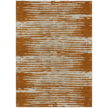 3' X 5' Brown Gray And Ivory Striped Washable Indoor Outdoor Area Rug