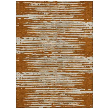 5' X 8' Brown Gray And Ivory Striped Washable Indoor Outdoor Area Rug